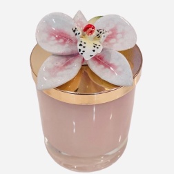 Bomboniera comunione candela vetro rosa orchidea Capodimonte