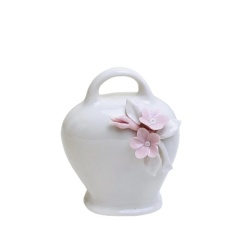 Bomboniera comunione campana piccola Capodimonte fiori rosa