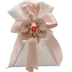 Bomboniera nozze argento orchidea rosa Capodimonte sacchetto